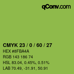 カラーコード: CMYK 23 / 0 / 60 / 27 | qconv.com
