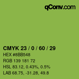 カラーコード: CMYK 23 / 0 / 60 / 29 | qconv.com