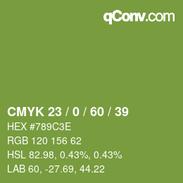 Color code: CMYK 23 / 0 / 60 / 39 | qconv.com