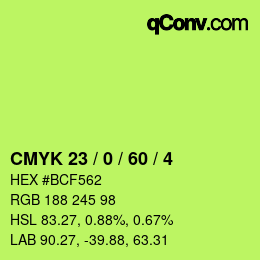 Color code: CMYK 23 / 0 / 60 / 4 | qconv.com