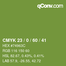 カラーコード: CMYK 23 / 0 / 60 / 41 | qconv.com
