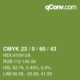 Color code: CMYK 23 / 0 / 60 / 43 | qconv.com