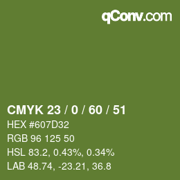 カラーコード: CMYK 23 / 0 / 60 / 51 | qconv.com