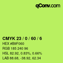 Color code: CMYK 23 / 0 / 60 / 6 | qconv.com