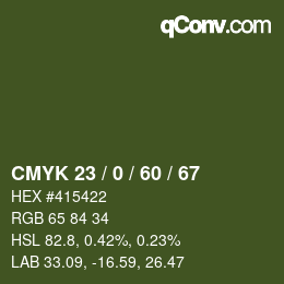 カラーコード: CMYK 23 / 0 / 60 / 67 | qconv.com