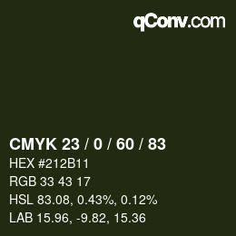カラーコード: CMYK 23 / 0 / 60 / 83 | qconv.com