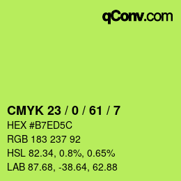 Color code: CMYK 23 / 0 / 61 / 7 | qconv.com