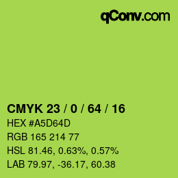 Farbcode: CMYK 23 / 0 / 64 / 16 | qconv.com