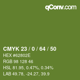 Color code: CMYK 23 / 0 / 64 / 50 | qconv.com