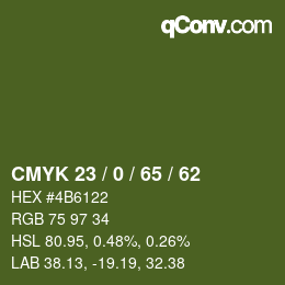 カラーコード: CMYK 23 / 0 / 65 / 62 | qconv.com