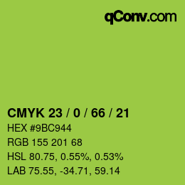カラーコード: CMYK 23 / 0 / 66 / 21 | qconv.com