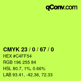 颜色代码: CMYK 23 / 0 / 67 / 0 | qconv.com
