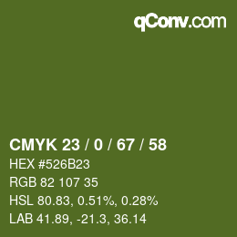 Color code: CMYK 23 / 0 / 67 / 58 | qconv.com
