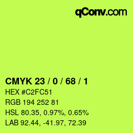 カラーコード: CMYK 23 / 0 / 68 / 1 | qconv.com