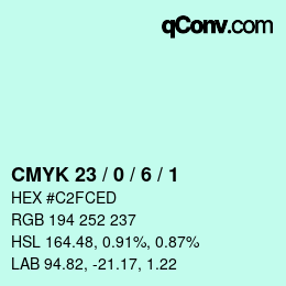 カラーコード: CMYK 23 / 0 / 6 / 1 | qconv.com