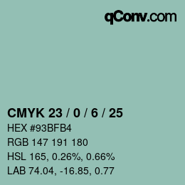 カラーコード: CMYK 23 / 0 / 6 / 25 | qconv.com