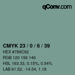 カラーコード: CMYK 23 / 0 / 6 / 39 | qconv.com