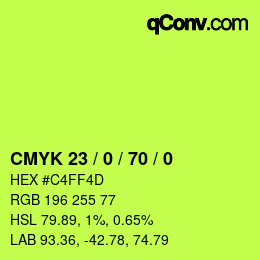 Color code: CMYK 23 / 0 / 70 / 0 | qconv.com