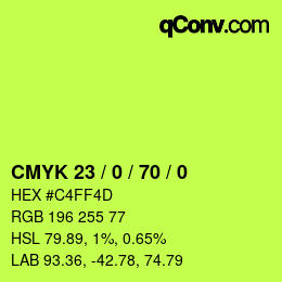 カラーコード: CMYK 23 / 0 / 70 / 0 | qconv.com