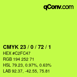 Color code: CMYK 23 / 0 / 72 / 1 | qconv.com