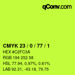 Color code: CMYK 23 / 0 / 77 / 1 | qconv.com