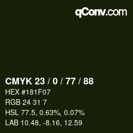 颜色代码: CMYK 23 / 0 / 77 / 88 | qconv.com