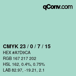 カラーコード: CMYK 23 / 0 / 7 / 15 | qconv.com