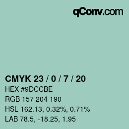 カラーコード: CMYK 23 / 0 / 7 / 20 | qconv.com