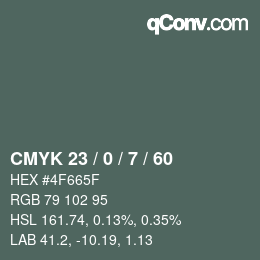 カラーコード: CMYK 23 / 0 / 7 / 60 | qconv.com