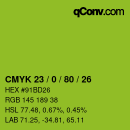 Color code: CMYK 23 / 0 / 80 / 26 | qconv.com