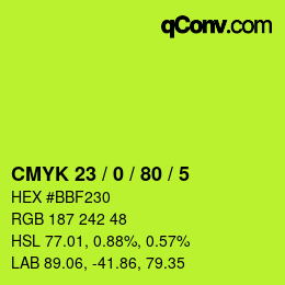 Color code: CMYK 23 / 0 / 80 / 5 | qconv.com