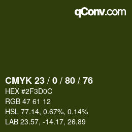 颜色代码: CMYK 23 / 0 / 80 / 76 | qconv.com