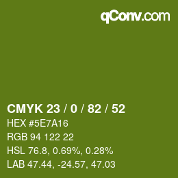 Color code: CMYK 23 / 0 / 82 / 52 | qconv.com