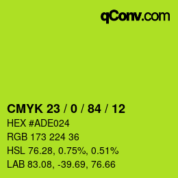 Color code: CMYK 23 / 0 / 84 / 12 | qconv.com