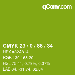 カラーコード: CMYK 23 / 0 / 88 / 34 | qconv.com