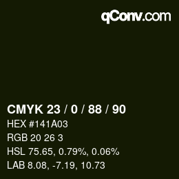 Farbcode: CMYK 23 / 0 / 88 / 90 | qconv.com