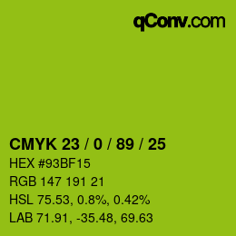 Color code: CMYK 23 / 0 / 89 / 25 | qconv.com