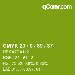 カラーコード: CMYK 23 / 0 / 89 / 37 | qconv.com