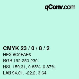 Color code: CMYK 23 / 0 / 8 / 2 | qconv.com