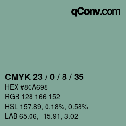 カラーコード: CMYK 23 / 0 / 8 / 35 | qconv.com