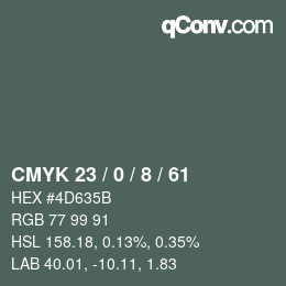 Code couleur: CMYK 23 / 0 / 8 / 61 | qconv.com