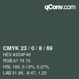 Color code: CMYK 23 / 0 / 8 / 69 | qconv.com