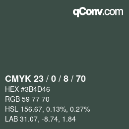 カラーコード: CMYK 23 / 0 / 8 / 70 | qconv.com