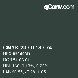 カラーコード: CMYK 23 / 0 / 8 / 74 | qconv.com