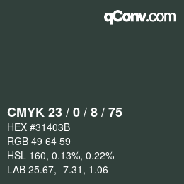 Color code: CMYK 23 / 0 / 8 / 75 | qconv.com