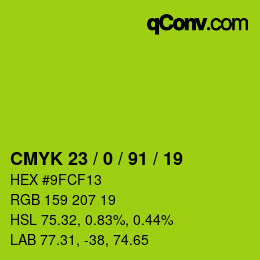 颜色代码: CMYK 23 / 0 / 91 / 19 | qconv.com