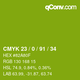 Color code: CMYK 23 / 0 / 91 / 34 | qconv.com