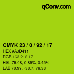 カラーコード: CMYK 23 / 0 / 92 / 17 | qconv.com