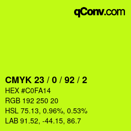 Color code: CMYK 23 / 0 / 92 / 2 | qconv.com