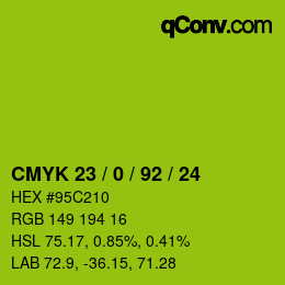 Color code: CMYK 23 / 0 / 92 / 24 | qconv.com